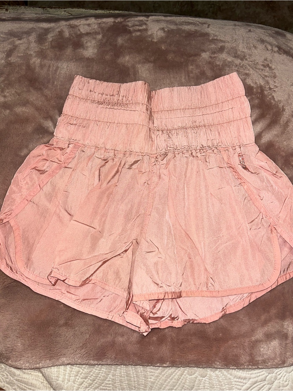 Free People Soft Pink High-Waist Smocked Athletic Shorts